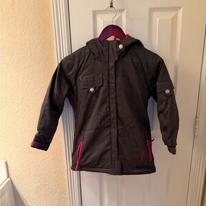 Juniors Hooded Ski Jacket - Black with Pink Accents